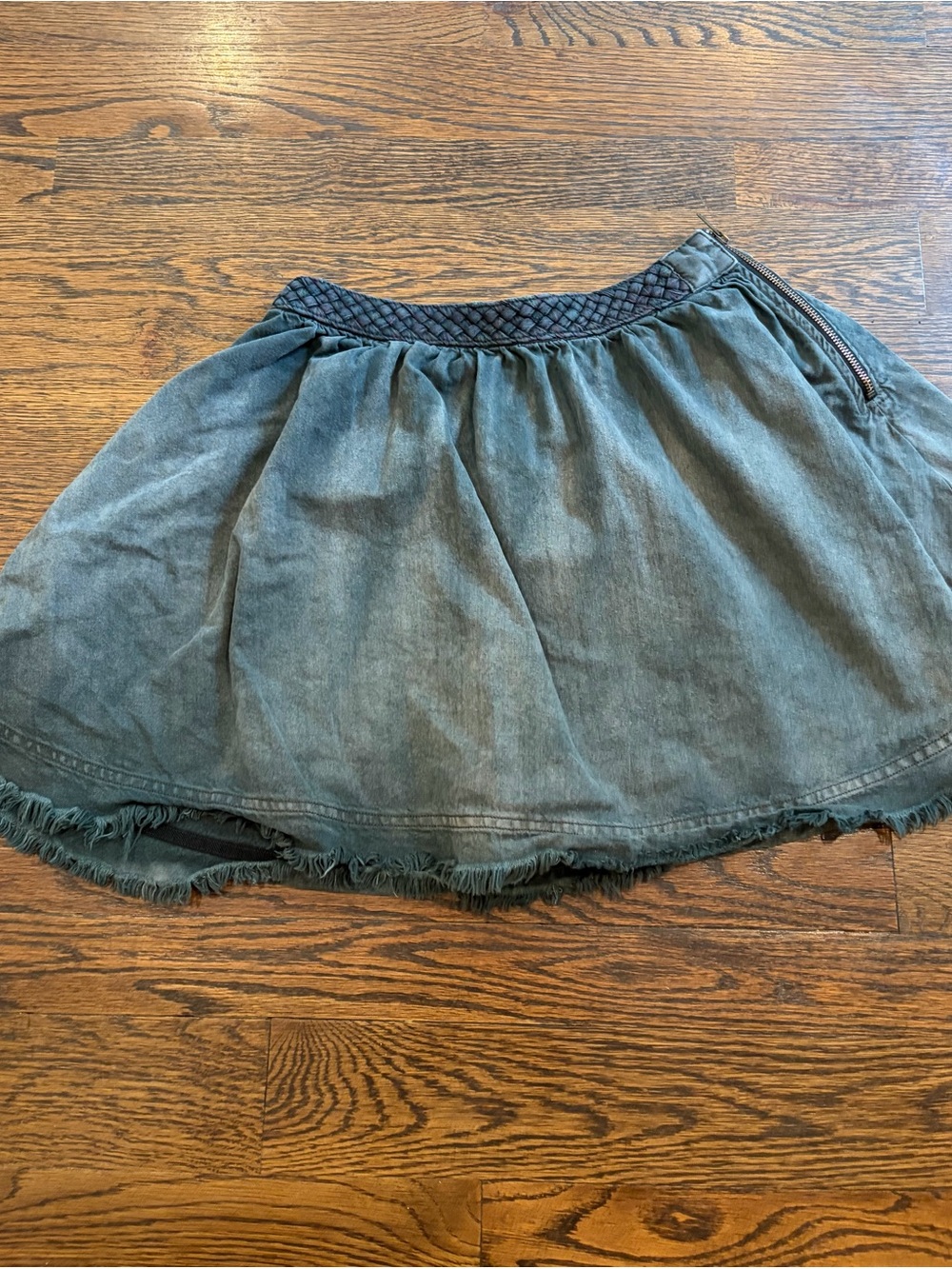 Free People Washed Slate Gray Mini Skirt with Quilted Waist